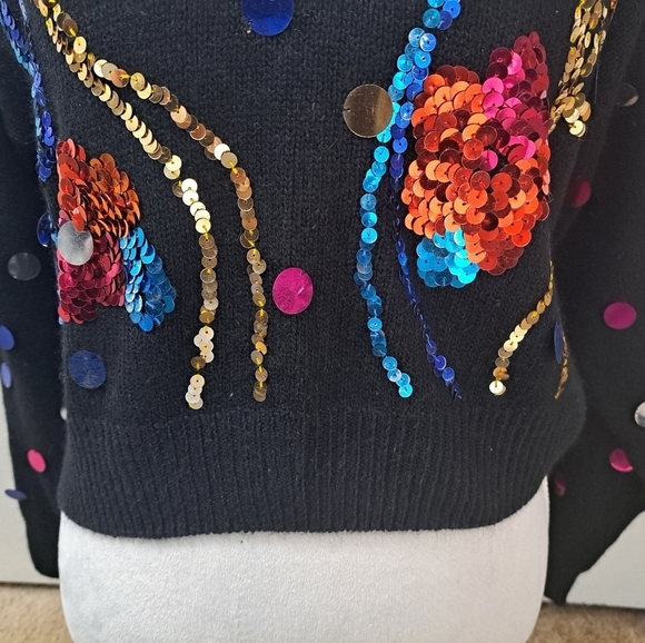 BOLO 1980's Embellished Silk, Angora Rabbit Hair & Lambs Wool Sweater - Picture 4 of 12